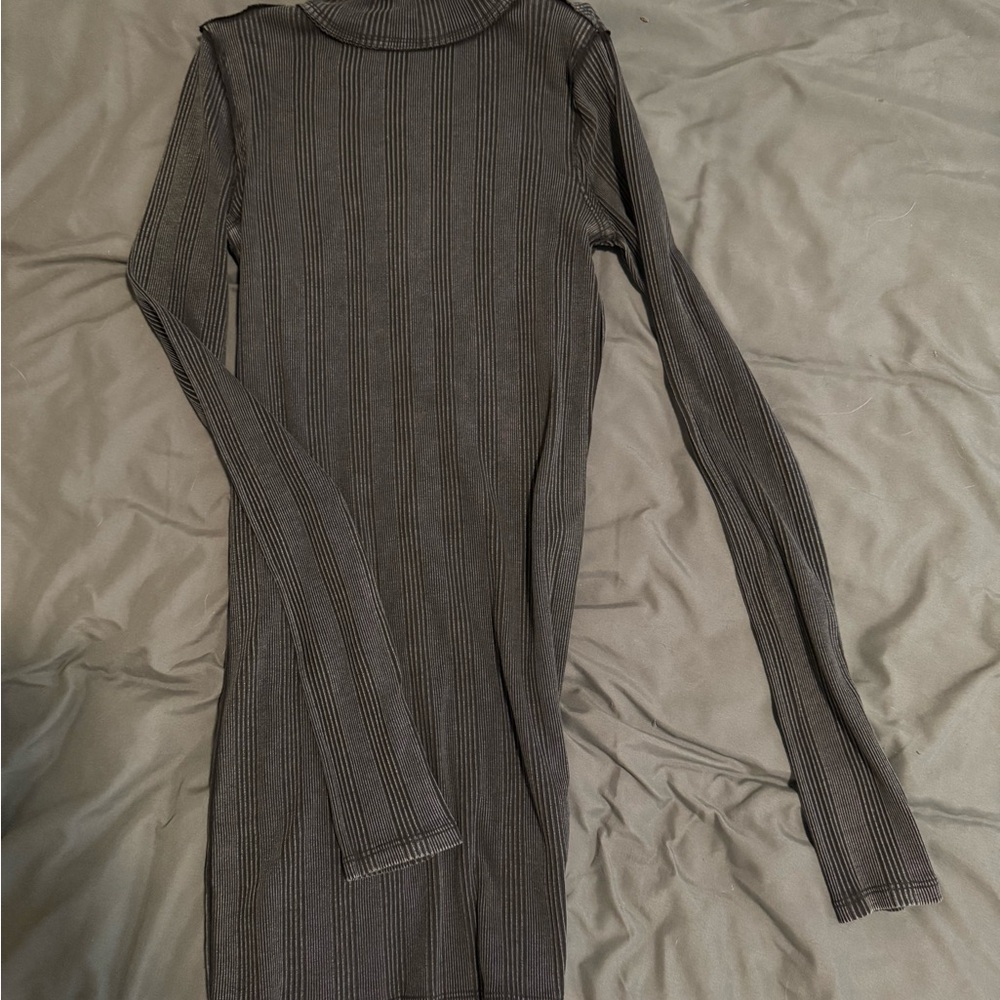 Free People Ribbed Mini Dress - gray/black